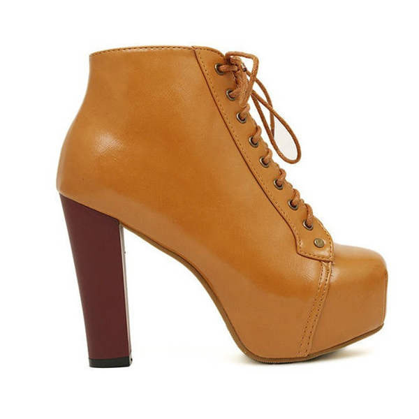 Plate-forme des femmes sexy bout rond bottes épaisse talons hauts lacets cheville